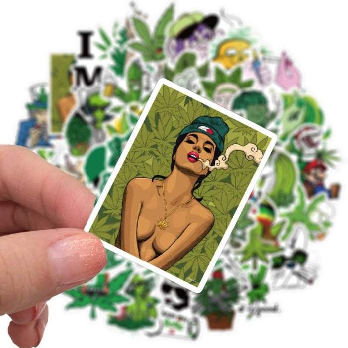 50 Pack Waterproof Marijuana Stickers, Cannabis Sticker, Go Green Stickers, 420 Stickers, All Cut Stickers, No Repeats, Funny Marijuana