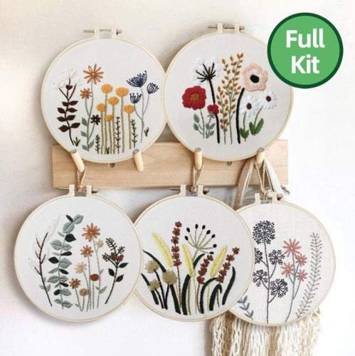Diy embroidery kit beginner- Modern Floral Pattern - Hand Embroidery Full Kit - DIY Flower Embroidery Hoop Wall Art Kit -English Guide