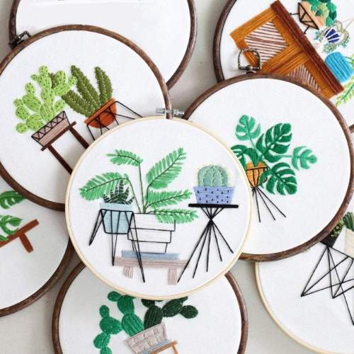 Embroidery Kit For Beginner| Modern Embroidery Kit with Pattern| Embroidery Hoop Plants |Craft Materials Included | Full DIY KIT Plants