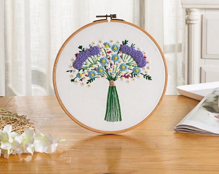 Floral Beginner Embroidery Kit - Modern Flower Plant Hand Embroidery Full Kit - DIY Floral Needlepoint Hoop Wall Art Kit