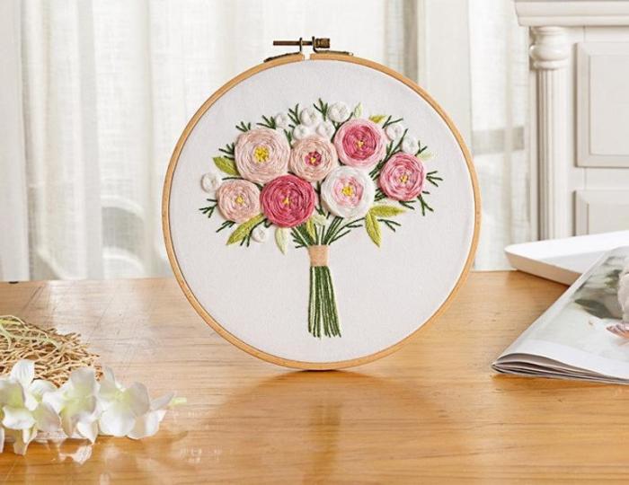Floral Beginner Embroidery Kit - Modern Flower Plant Hand Embroidery Full Kit - DIY Floral Needlepoint Hoop Wall Art Kit