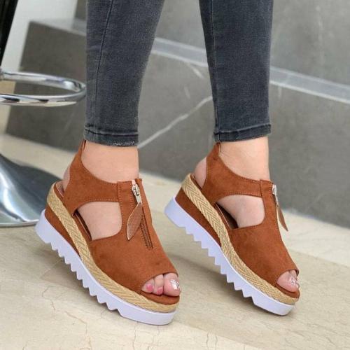 Women's Comfy Faux Suede Peep-toe Wedge Sandals