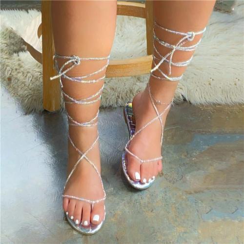 Women’s Rhinestone Lace-Up Flip-Flop Roman Sandals