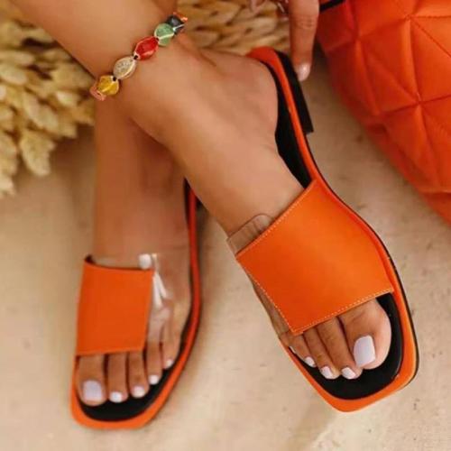 Women Simple Elegant Fashion Pu PVC Split Joint Flat Sandals Slippers