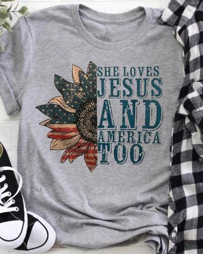 She Loves Jesus & America Too Sunflower Flag T-shirt Tee