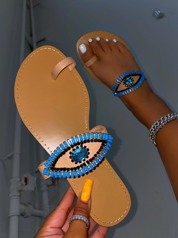 Slip-On Toe Stopper Ring Beaded Sandals