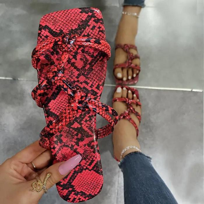 Women‘s Fashion Color Snake Print Flat Bottom Slippers