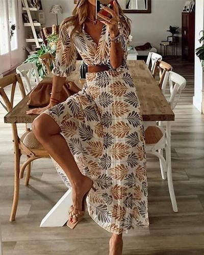 Printed Half-Sleeve A-line Casual/Vacation Maxi Dresses