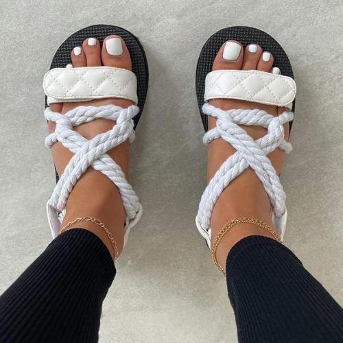 High-Waisted Strappy Flat Sandals