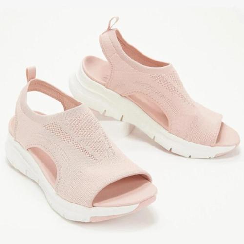 Women Casual Comfortable Flyknit Fabric Hollow-out Slip On Flat Sandals