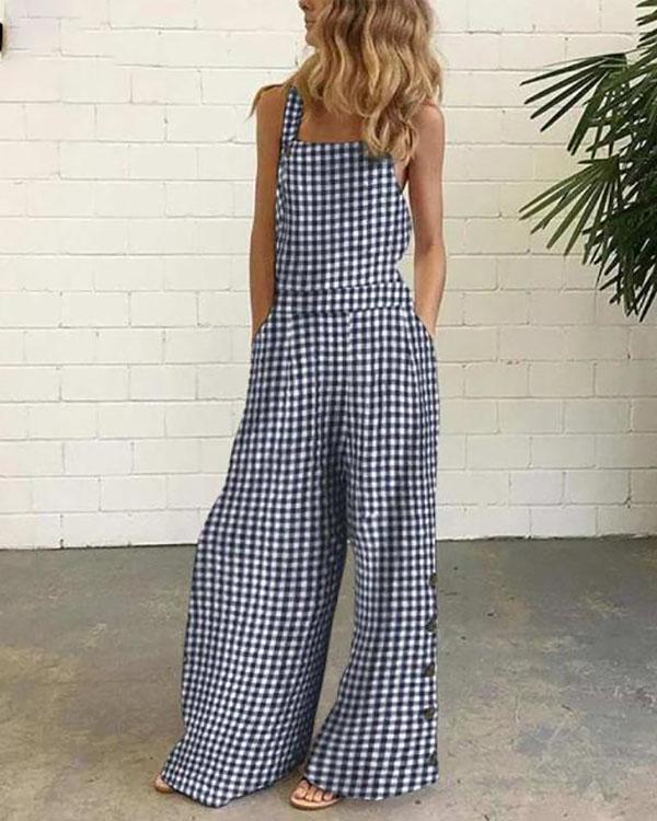 Sleeveless Casual Plaid One-Pieces Jumpsuit