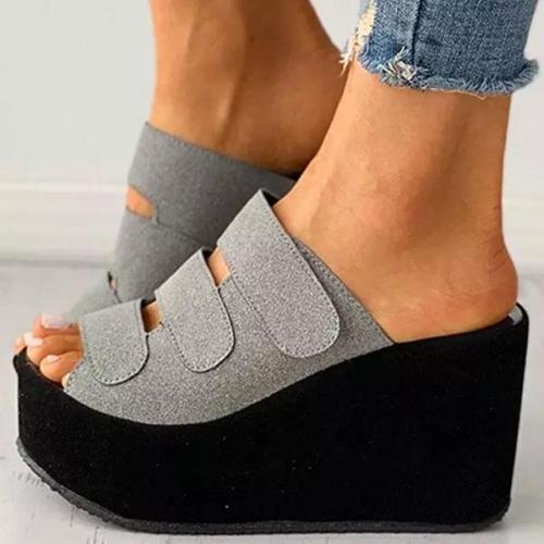 Fashion Velcro Peep Toe Wedge Sandals