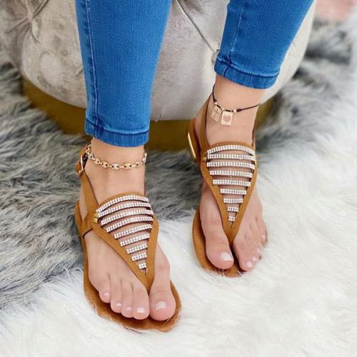 Women's Stylish Hollow Rhinestone Flat Sandals