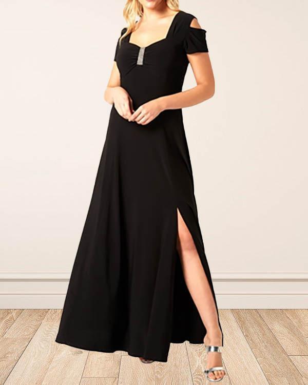 Black Diamante Cold Shoulder Maxi Dress