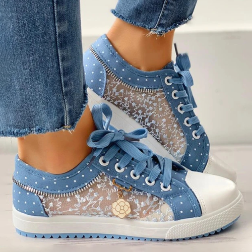 Floral Pattern Embroidery Dot Print Sneakers