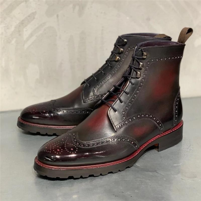Men's Bullock Carved Genuine Leather Vintage Rub Color Martin Boots