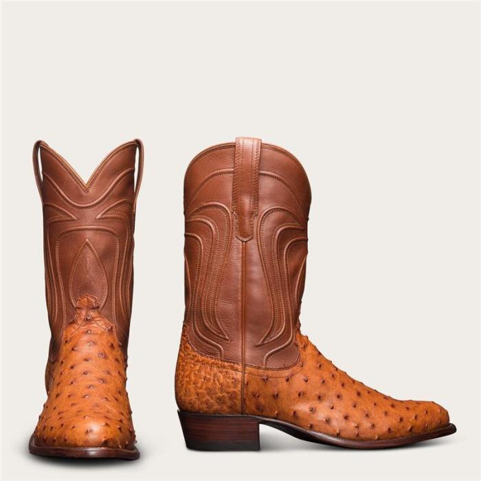 Men's Ostrich Zip-Up Boot - Full-Quill Zipper Cowboy Boots