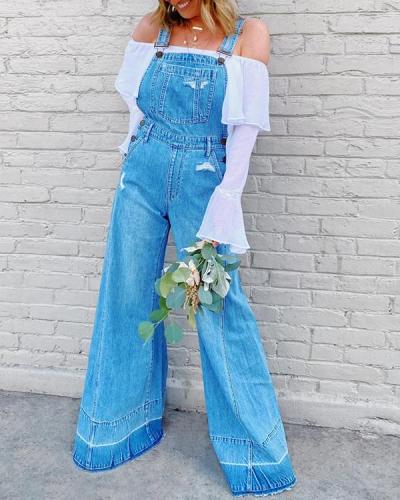 Fashionable Casual Women Overalls High Waist Jeans