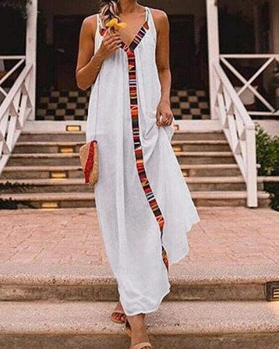 Stripe Patchwork Sleeveless Vacation Maxi Dress
