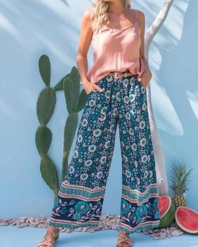 Women‘s  Spring Summer Print Casual Wide-legged Pants