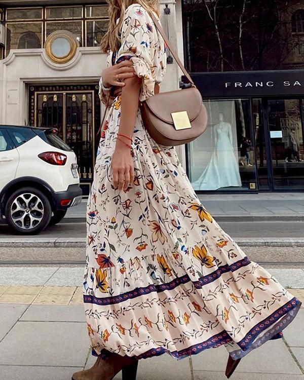 Bohemian Floral Elegant V Neck Printed Maxi Dress