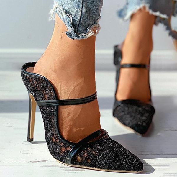 Womens Lace Hollow Sexy Stiletto Sandals