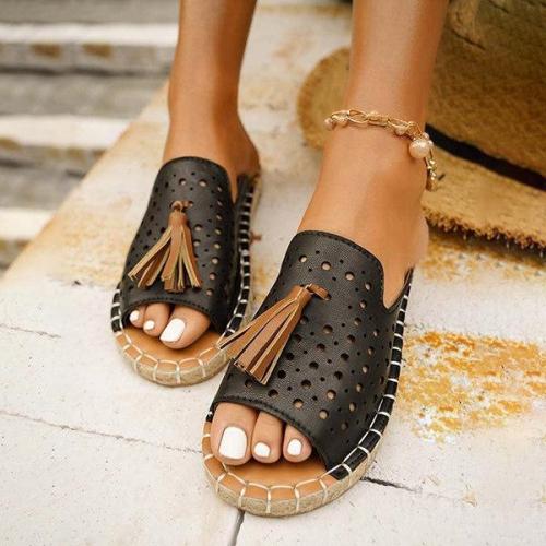 Women's Tassel Decor Hollow-out Open Toe Slippers