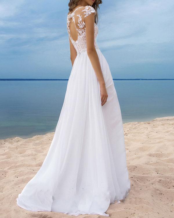 Elegant Flowy Lace Holiday Wedding Dress