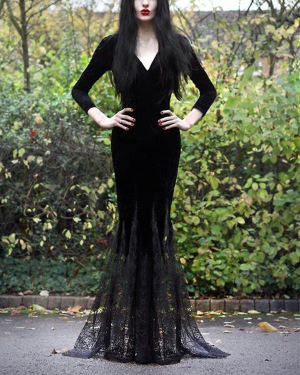 V Neck Halloween Casual Long Sleeve Dresses