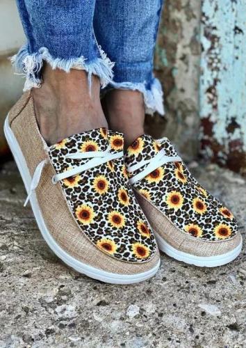 Leopard Sunflower Slip On Flat Sneakers