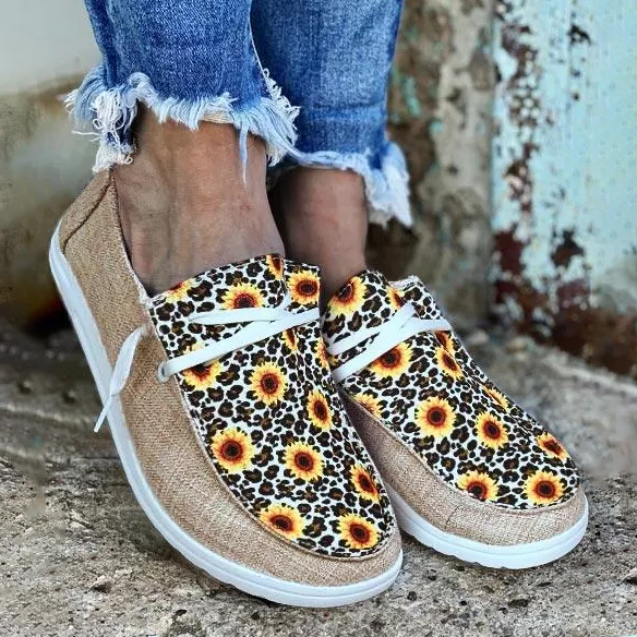 Leopard Sunflower Slip On Flat Sneakers