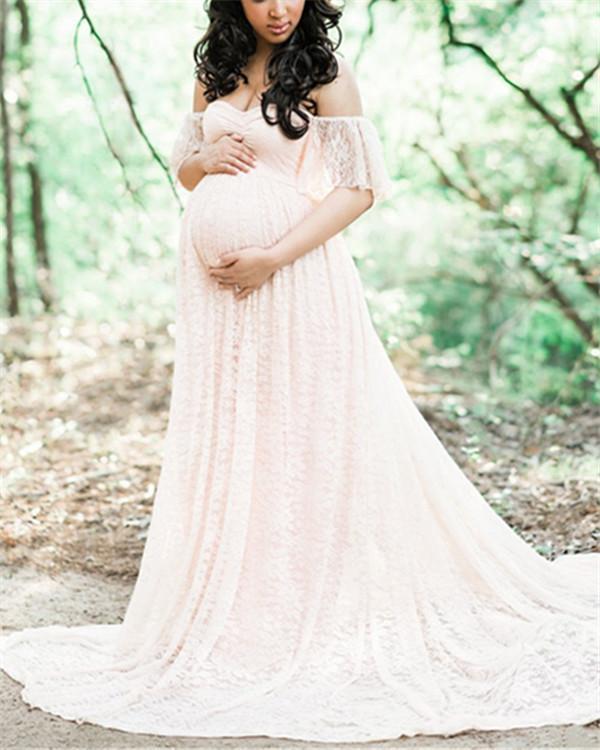 Maternity Off Shoulder Lace Maxi Dress