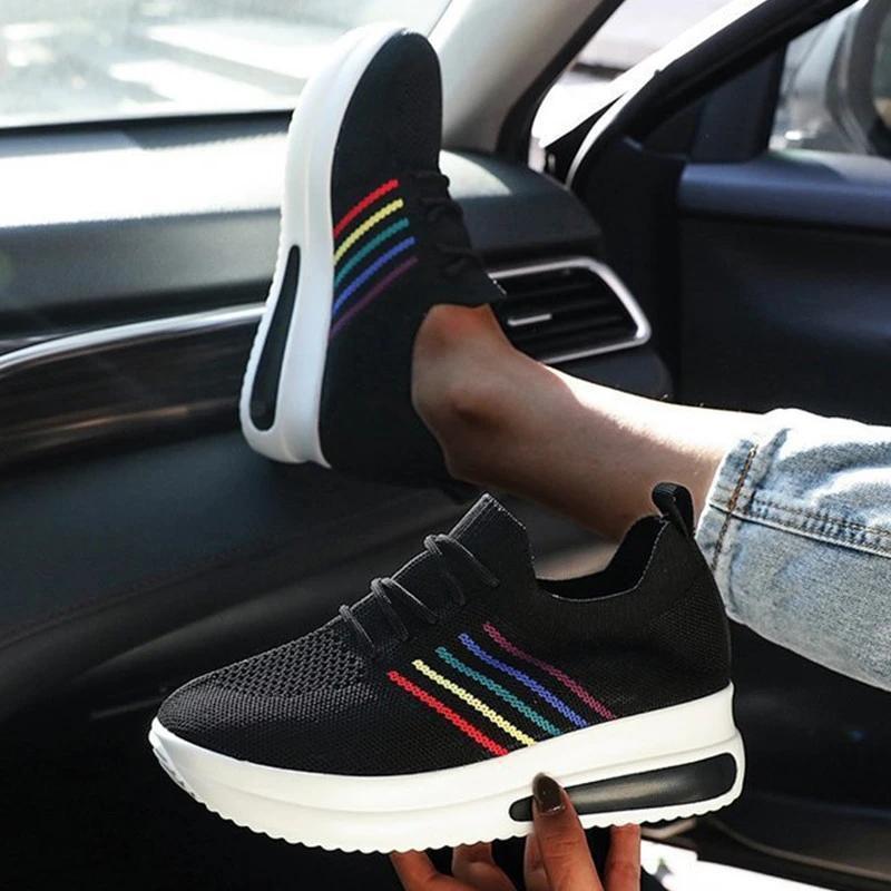women's fashion canvas color blocking lace up platform heel sneakers