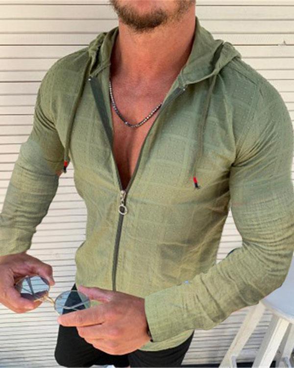 Men's Sliod Color Casual Hooded T Shirt