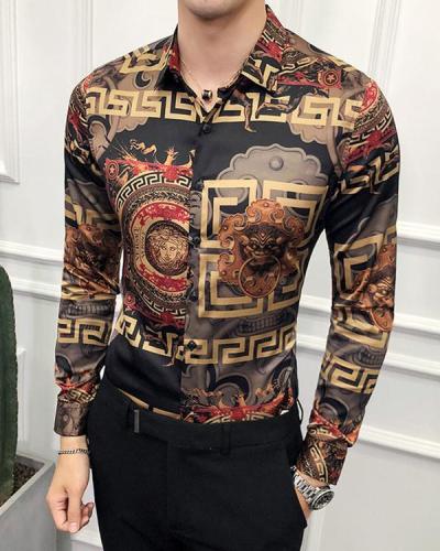 Men's Floral Printed Long Sleeve Shirt