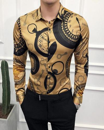 Men's Abstract Printed Long Sleeve Shirt