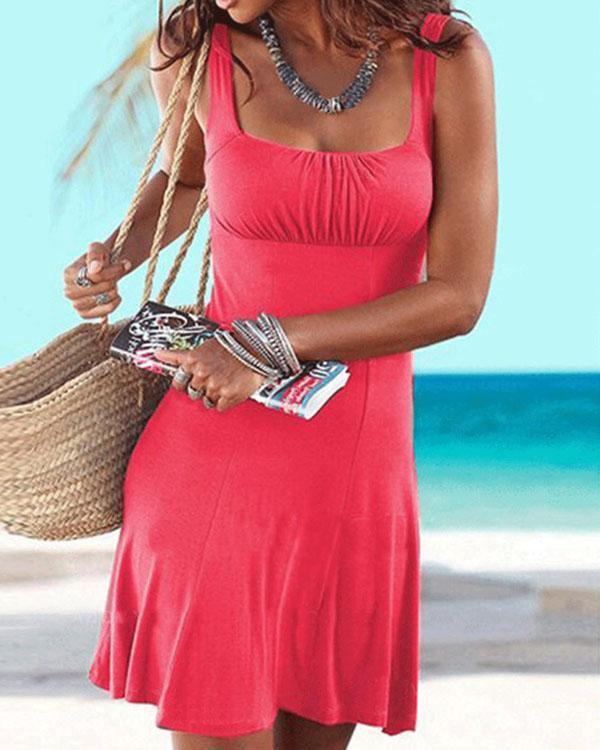 Solid Sexy A-Line Beach Dress