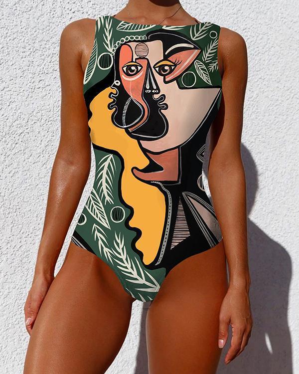 One Piece Swimsuit Women Plus Size Swimwear Print Sexy Backless Swimwear