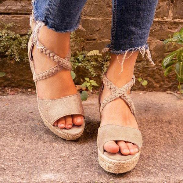 Women Fashion Woven Element Wedge Sandals