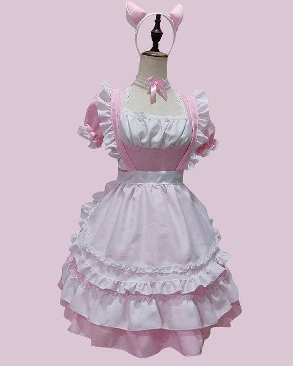 Pink Kawaii Cat Dress Lolita Dress Short Sleeve Maid Dress