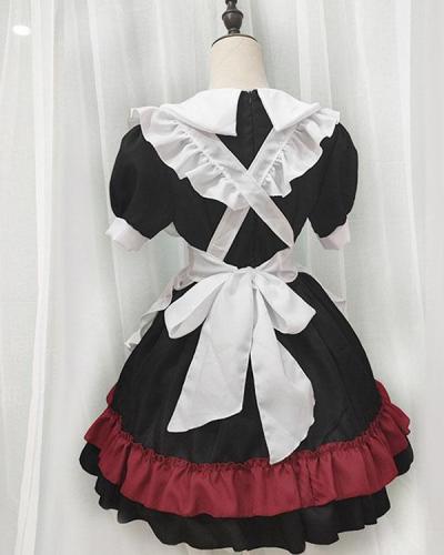 Halloween Gothic Maid Dress Short Sleeve 4-piece Set Cosplay Dress