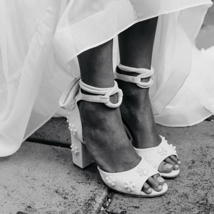 Ladies Pearl Shoes Beaded Pearl Wedding Shoes Block Heel Bridal Shoes Melody Peep Toe Heels