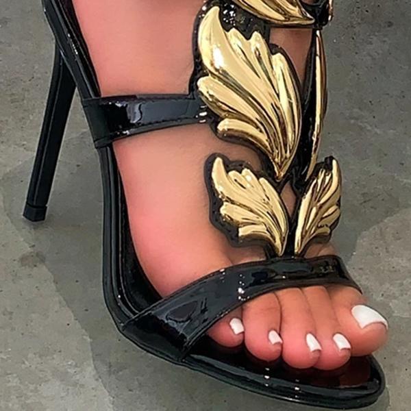 Golden Wing Strap Stiletto Heels