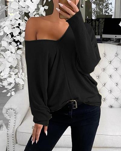 Women Casual Solid V-Neck Tops