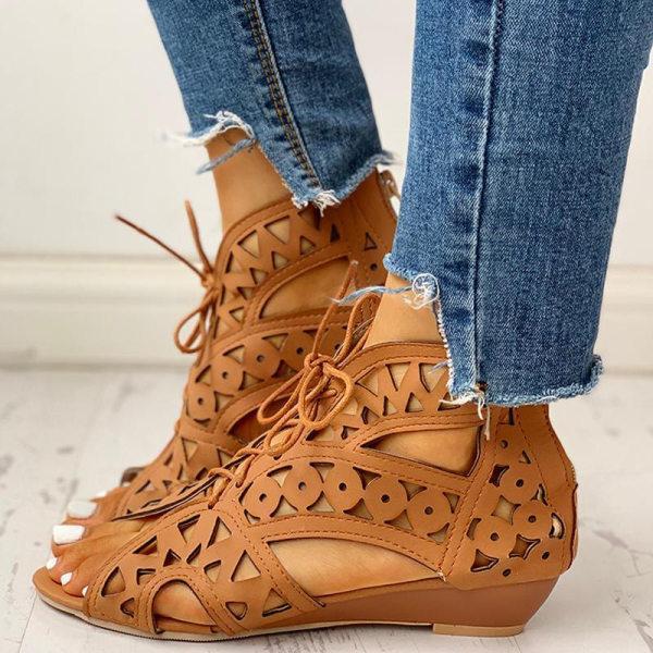 Women's Lace-up Hollow Wedge Sandals