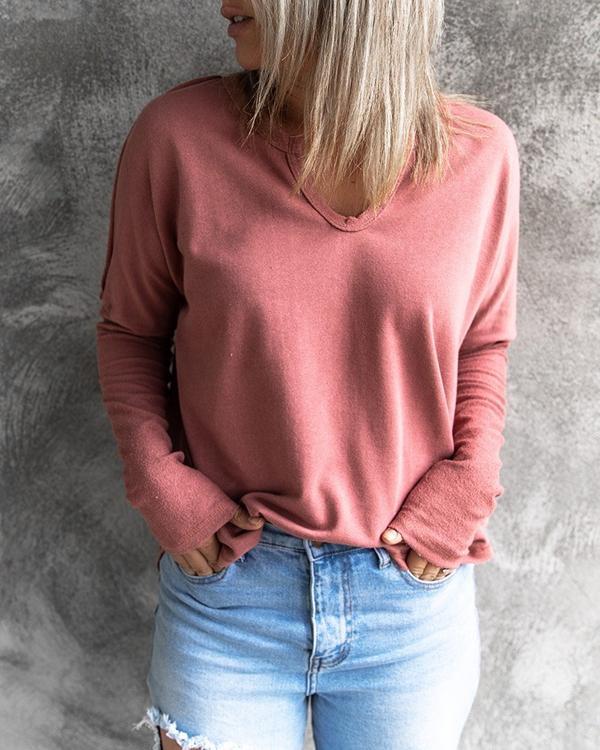 Stitching V-neck Long-sleeved Sweatshirt