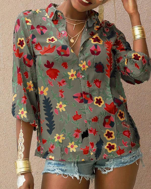 Sweet Holiday Floral Casual Button up Blouses