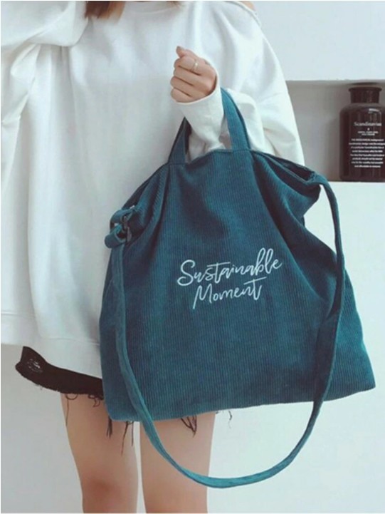 Women Retro Corduroy Zipper Tote Bag Handbag Shoulder Bag