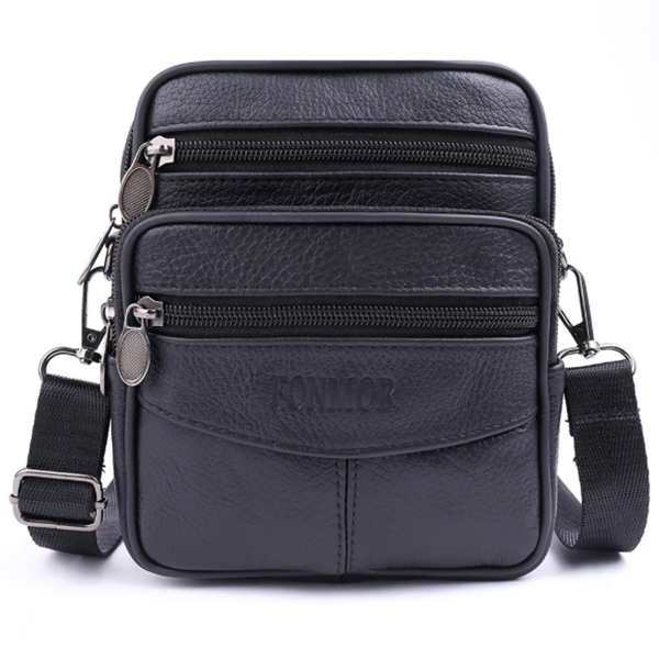 Genuine Leather Men's Diagonal Cowhide Mobile Phone Bag Waist Bag Dual-use Bag