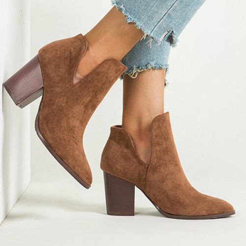 Women's Suede Chunky Heel Closed Toe Boots Booties Winter Boots